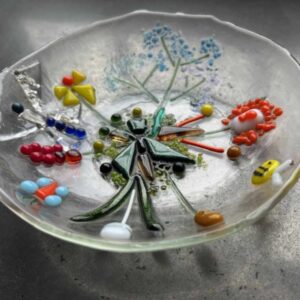 Spring flower themed glass infused bowl